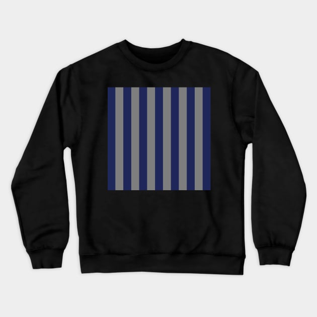 Navy Blue and Gray Stripes, Vertical Awning Stripes Crewneck Sweatshirt by AmyBrinkman